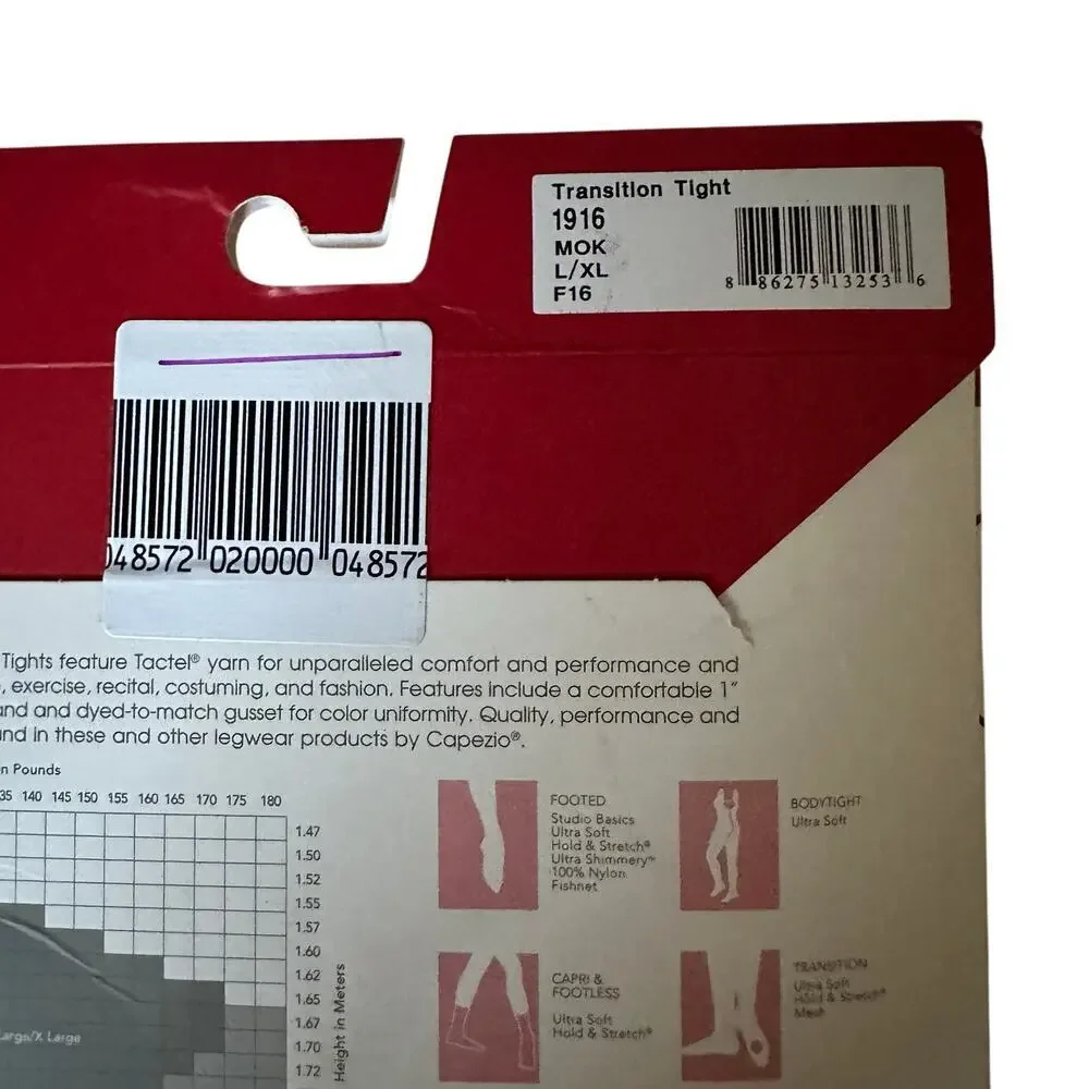 NWT Capezio Ultra Soft Transition Tights Mocha #1916 L/XL